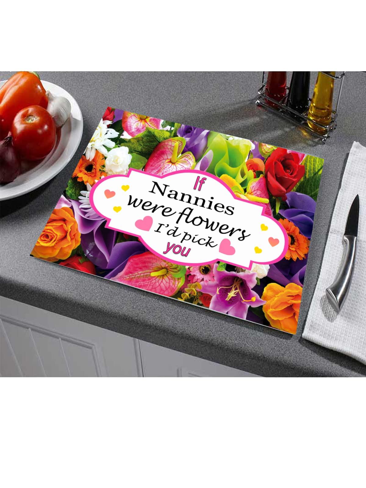 If You were A Flower I’d Pick You Floral Bouquet Pink Hearts Family & Friends Toughened Glass Heat Resistant Worktop Saver Cutting and Chopping Board Gift