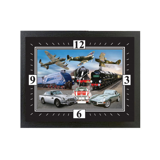 Planes Trains and Automobiles Classic Car Icons Framed Wall Clock Gift