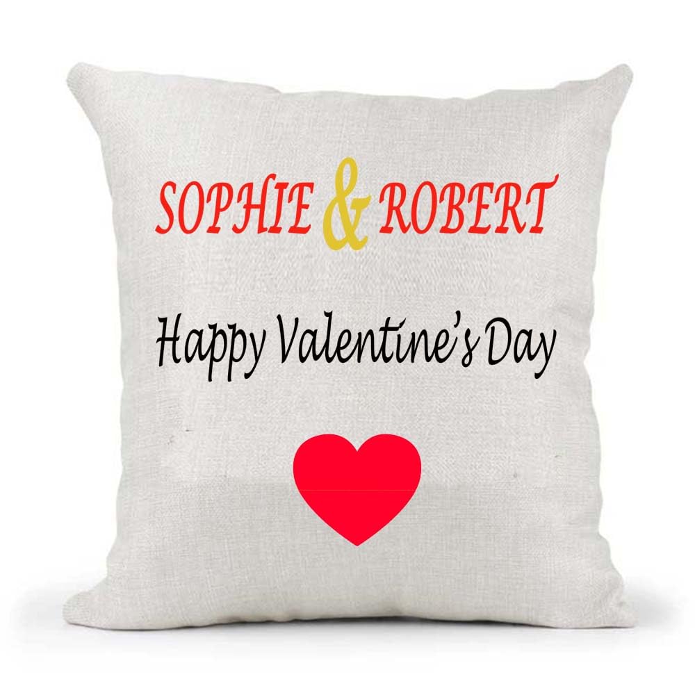 Personalised Red Love Heart Your Names Anniversary Date Wedding Valentine's Couple Birthday Present Cushion Cover Gift