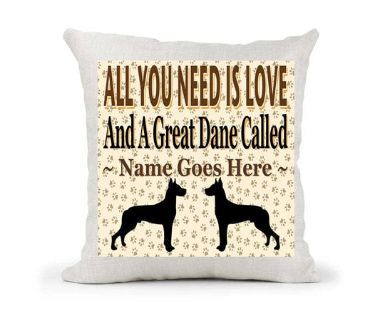 All You Need Is Love And A Great Dane Personalised Country Canvas Style Cushion Cover Gift