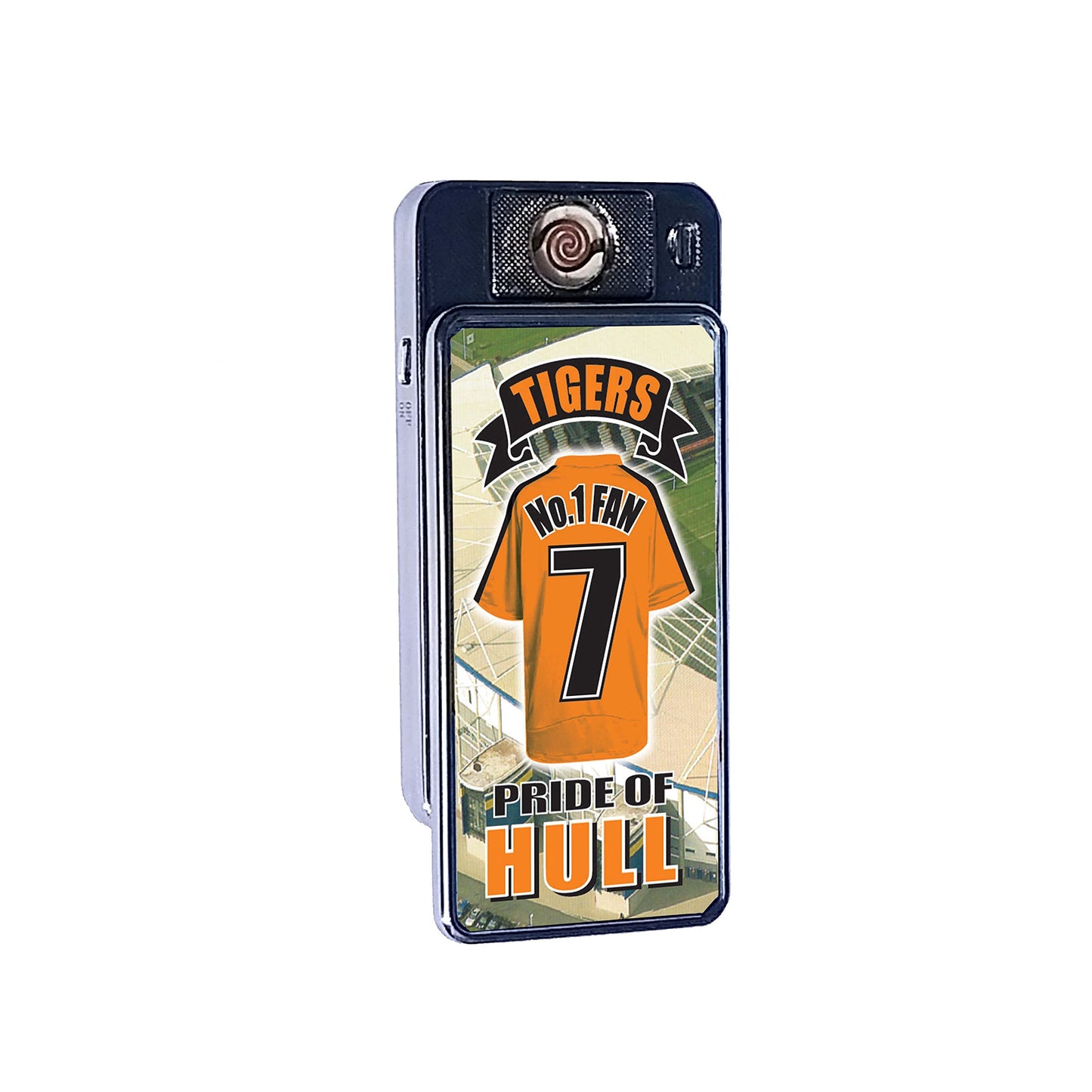 Hull The Tigers No.1 Fan Football Shirt Rechargeable Gift Boxed Silver Metal USB Lighter