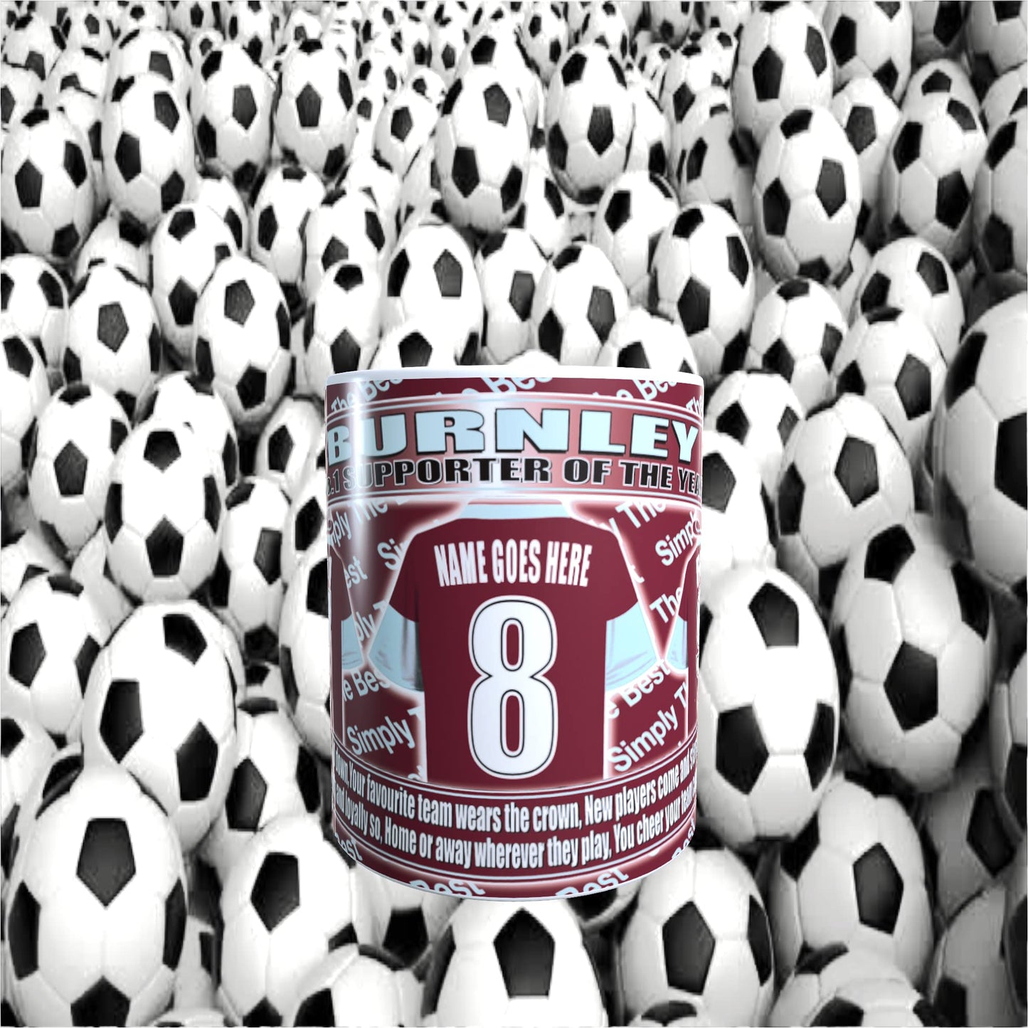 Burnley Football Team Shirt Personalised Mug Gift with Chocolate Footballs
