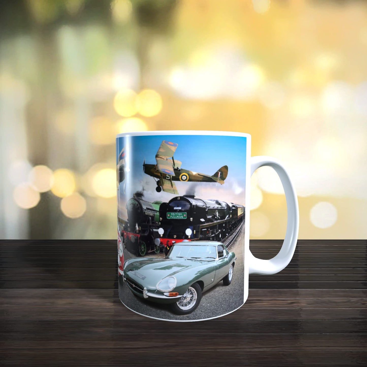 Planes Trains and Automobile Classic Car & Transport Icons Mug Gift