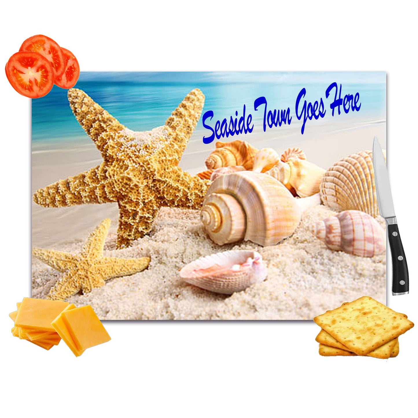 Seashells on The Seashore Personalised Toughened Glass Heat Resistant Worktop Saver Cutting and Chopping Board Gift
