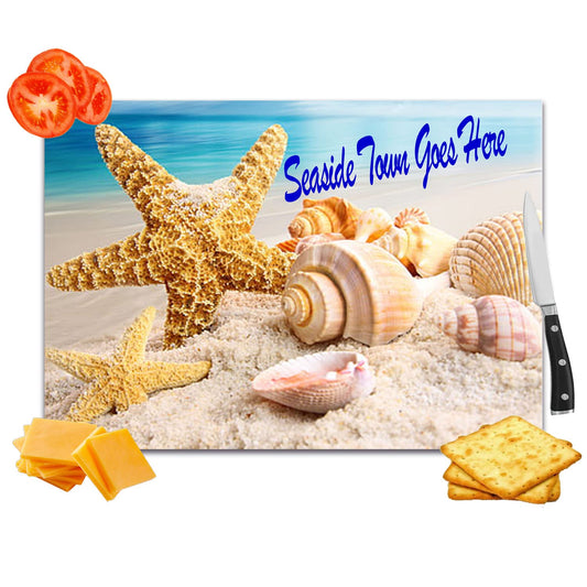 Seashells on The Seashore Personalised Toughened Glass Heat Resistant Worktop Saver Cutting and Chopping Board Gift