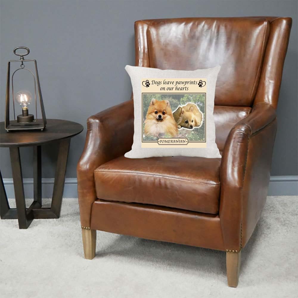 Pomeranian Dogs Leave Pawprints on our Hearts Country Canvas Style Cushion Cover Gift