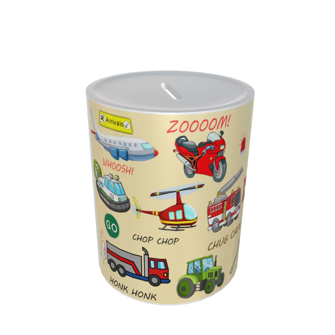 Fun Cartoon Personalised Vehicle Money Box Gift Cream