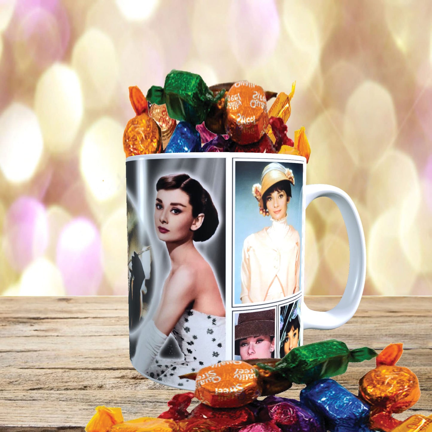 Hepburn Celebrity Icon Mug with Choice of Sweets Gift Movie Star*Audrey
