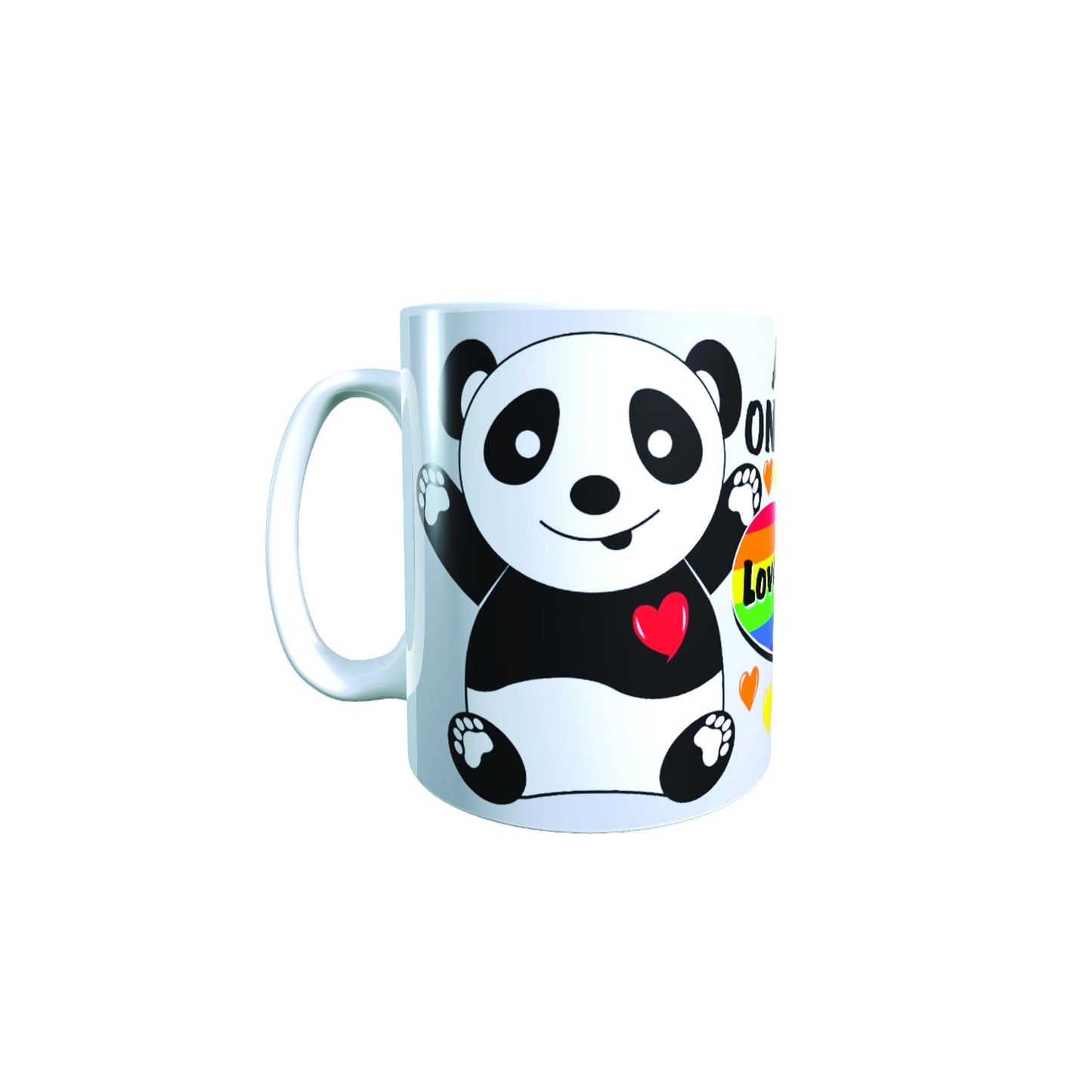 Love is A Hug Panda Rainbow Valentine's Day Any Occasion Mug Gift - Ceramic, Round, Hot Beverage Cup, 1 Cup Capacity