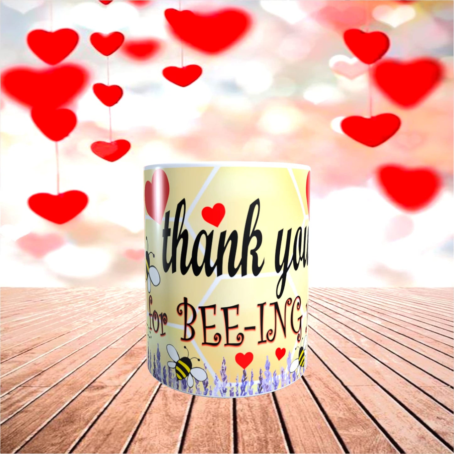 Honeycomb Yellow Red Love Hearts Valentine's Day Any Occasion Mug Gift
