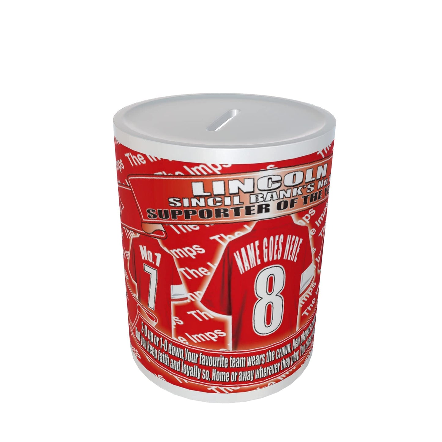 Lincoln Football Shirt Personalised Ceramic Money Box Gift