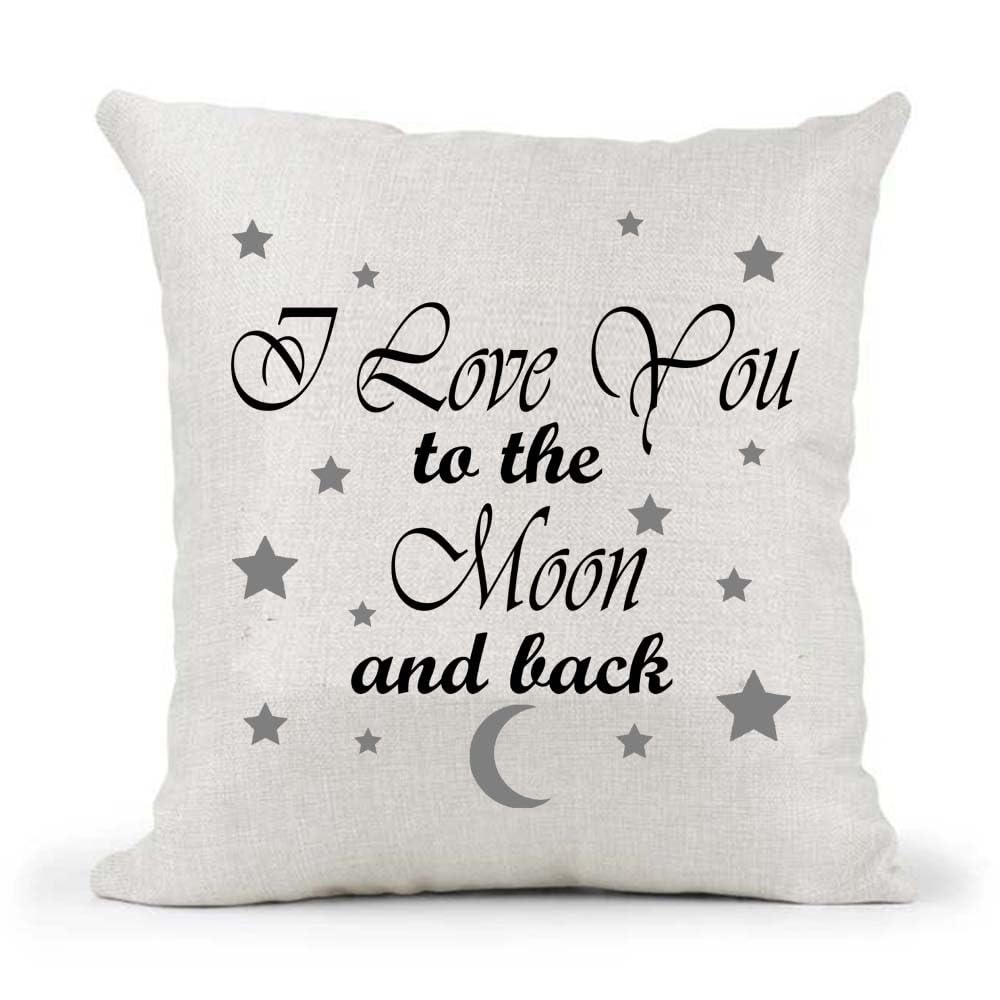 Grey I Love You To The Moon And Back poem Mother's Father's Day Birthday Present Naturally Country Canvas Cushion Cover Gift