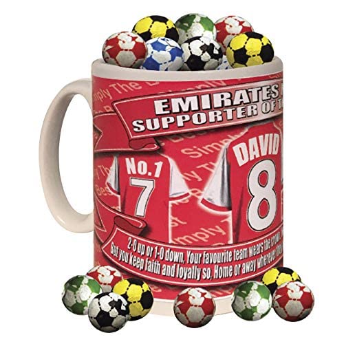 The Gooners Personalised Football Team Shirt Mug Gift with Chocolate Footballs