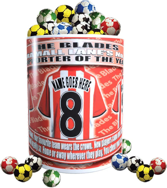 Sheffield U Personalised Football Team Shirt Mug Gift with Chocolate Footballs