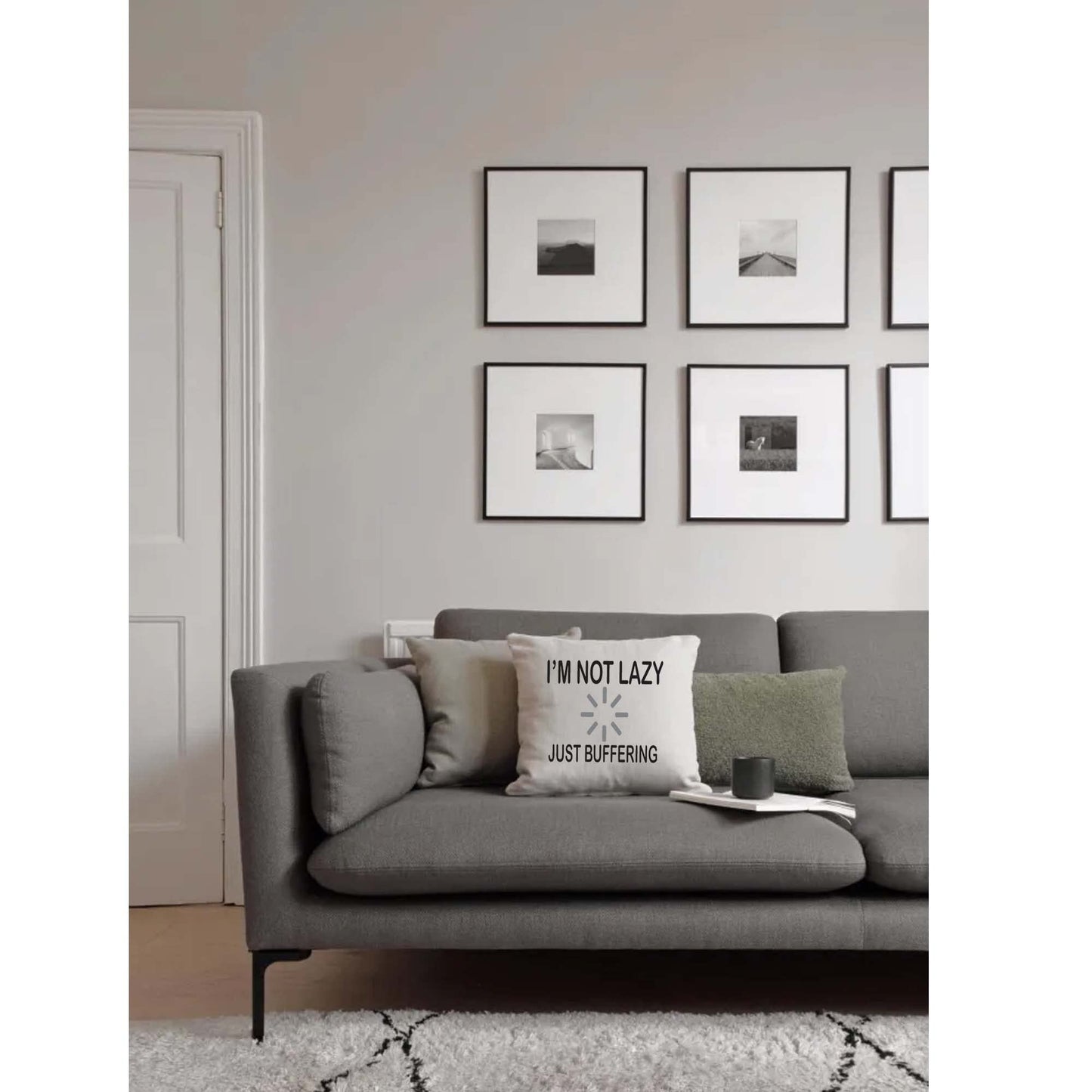 I'm Not Lazy Just Buffering Naturally Woven Linen Style Cushion Cover Pillow Gift Available in Choice of Five Colours