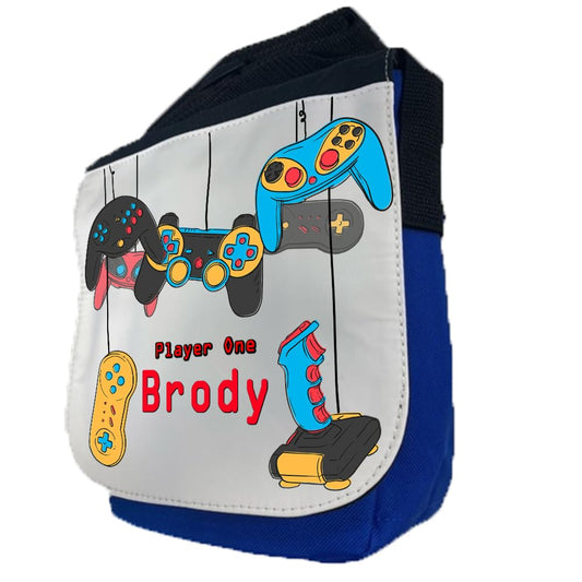 Kids Childrens Personalised Gaming Controllers School Messenger Bag