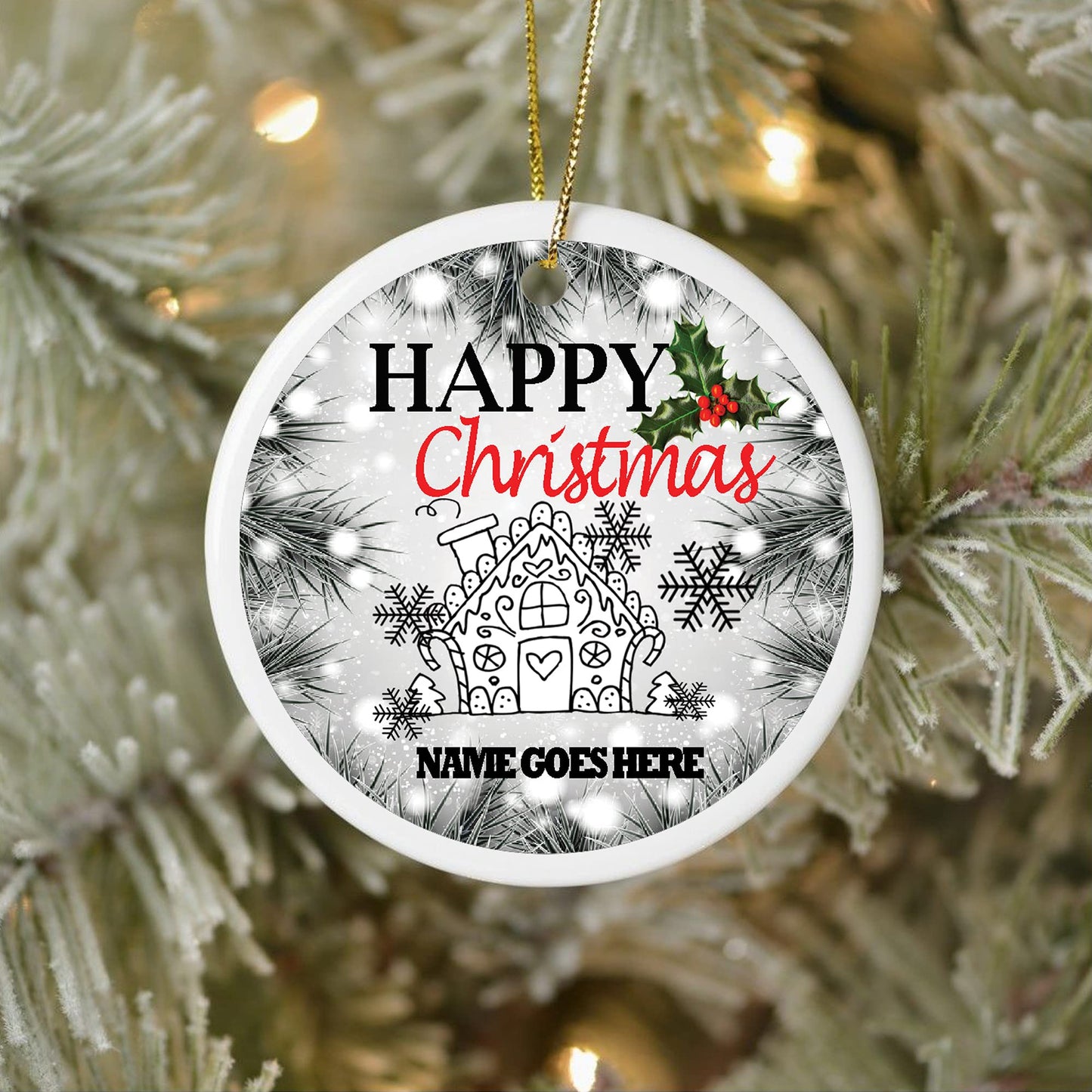 Christmas Gingerbread House Personalised Keepsake Hanging Tree Decoration with Double Sided Personalisation