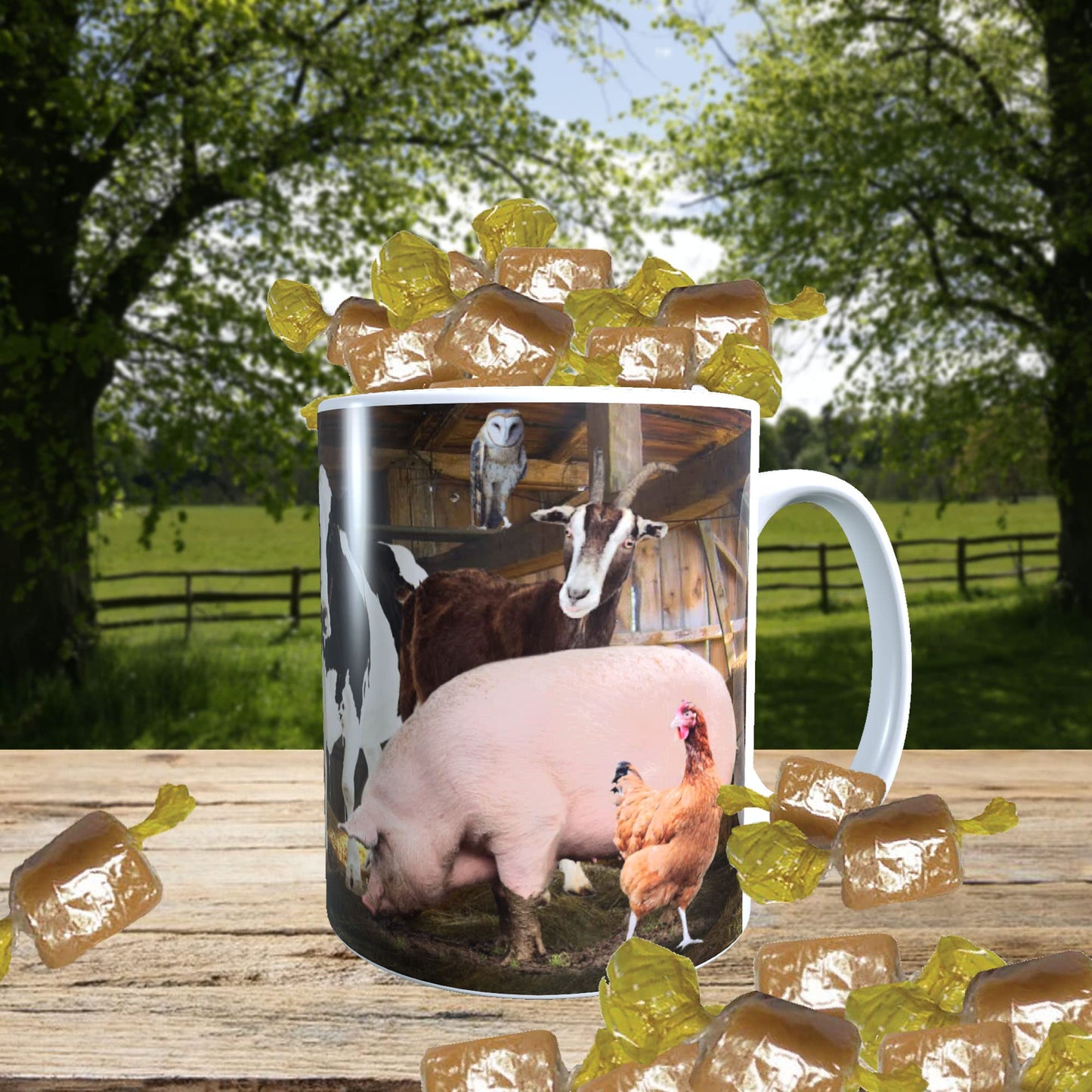 Farm Animals Barn Gathering Mug with Choice of Sweets Gift