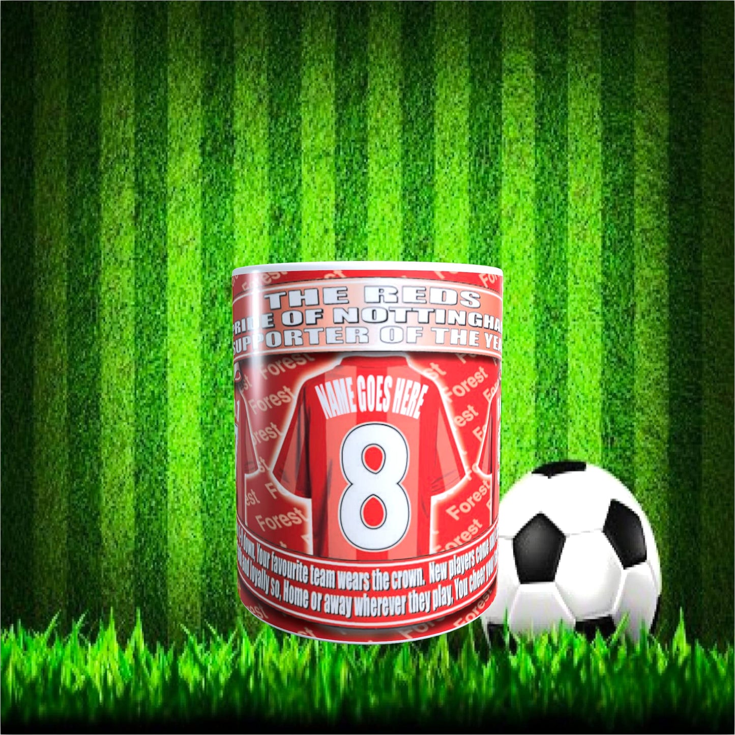 Notts Forest Personalised Football Team Shirt Mug Gift with Chocolate Footballs