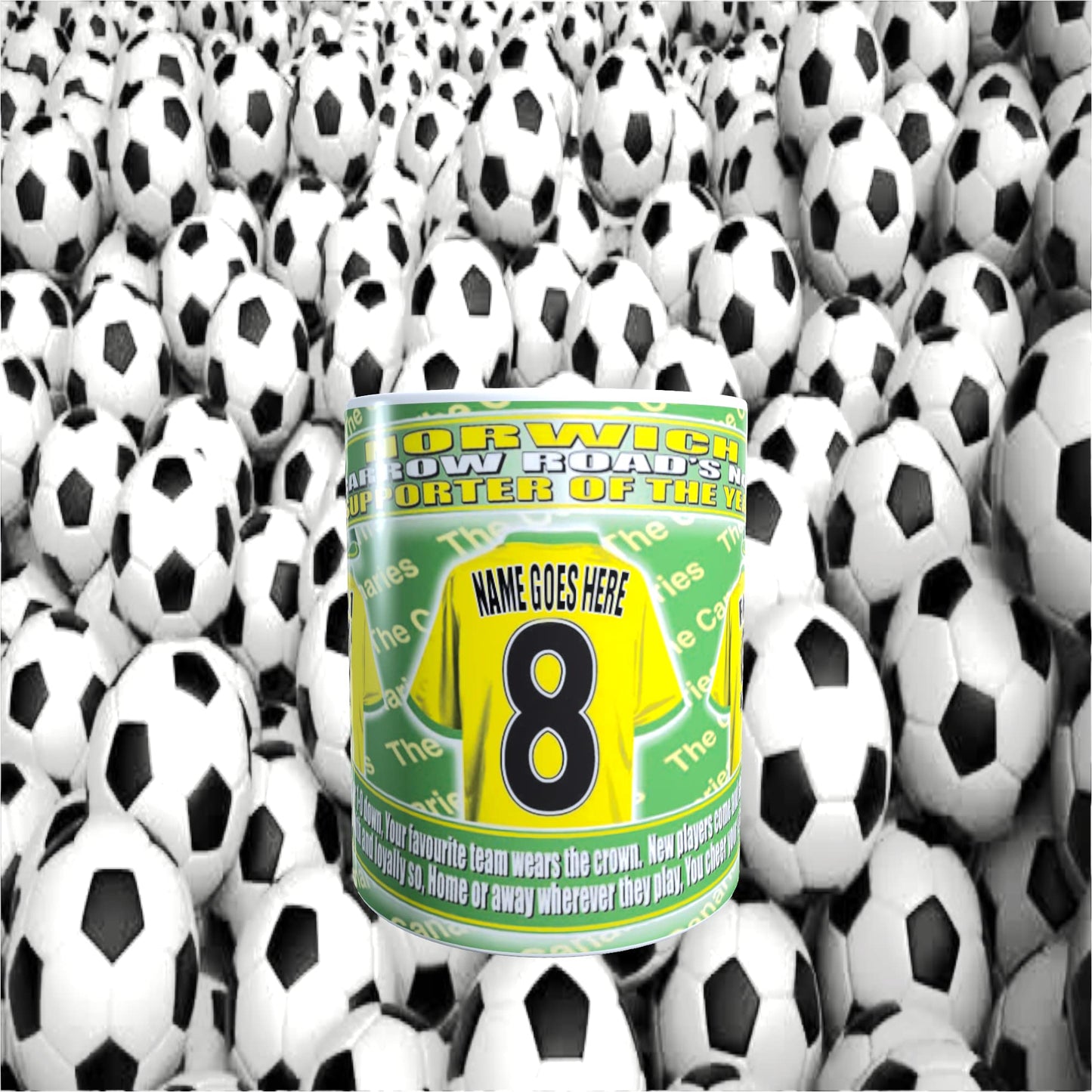 Norwich Football Team Shirt Personalised Mug Gift with Chocolate Footballs
