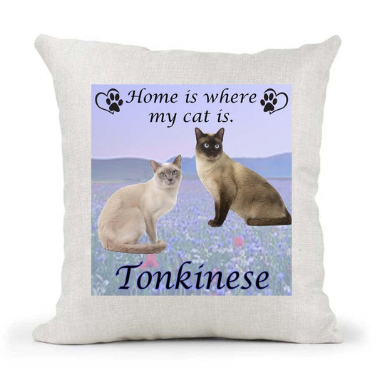 Tonkinese Breed Home is Where My Cat is Kitten Slave Owner Country Canvas Cushion Cover Gift