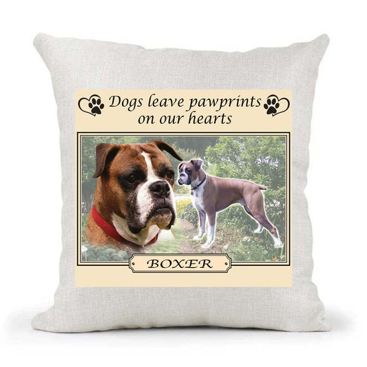 Boxer Dogs Leave Pawprints on our Hearts Country Canvas Style Cushion Cover Gift
