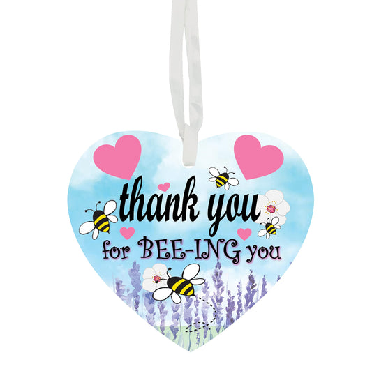 Thank You For BEE-ING You Hanging Heart Ceramic Keepsake With Blue Sky & Pink Hearts Setting Gift