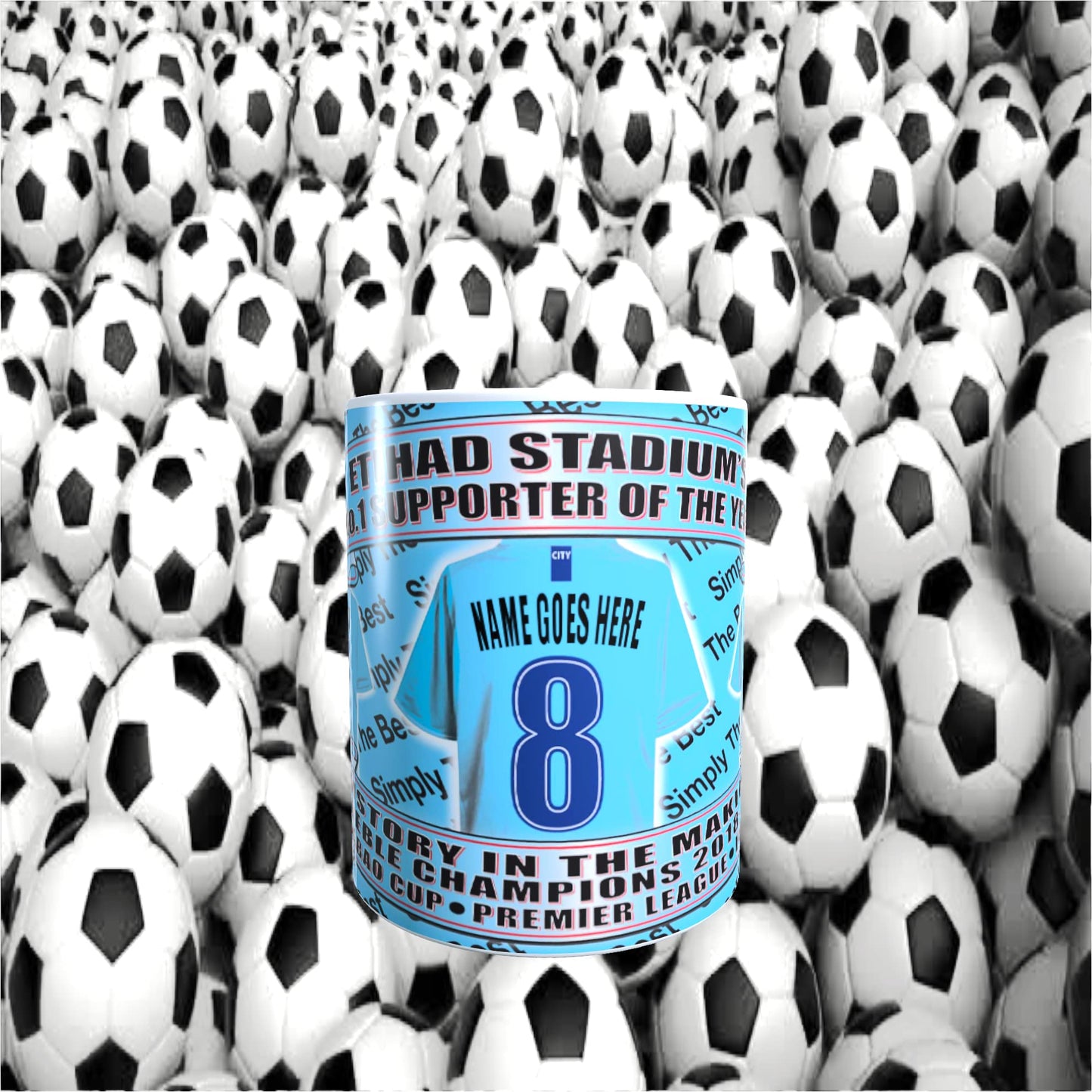Manchester Blues Football Team Shirt Personalised Mug Gift with Chocolate Footballs