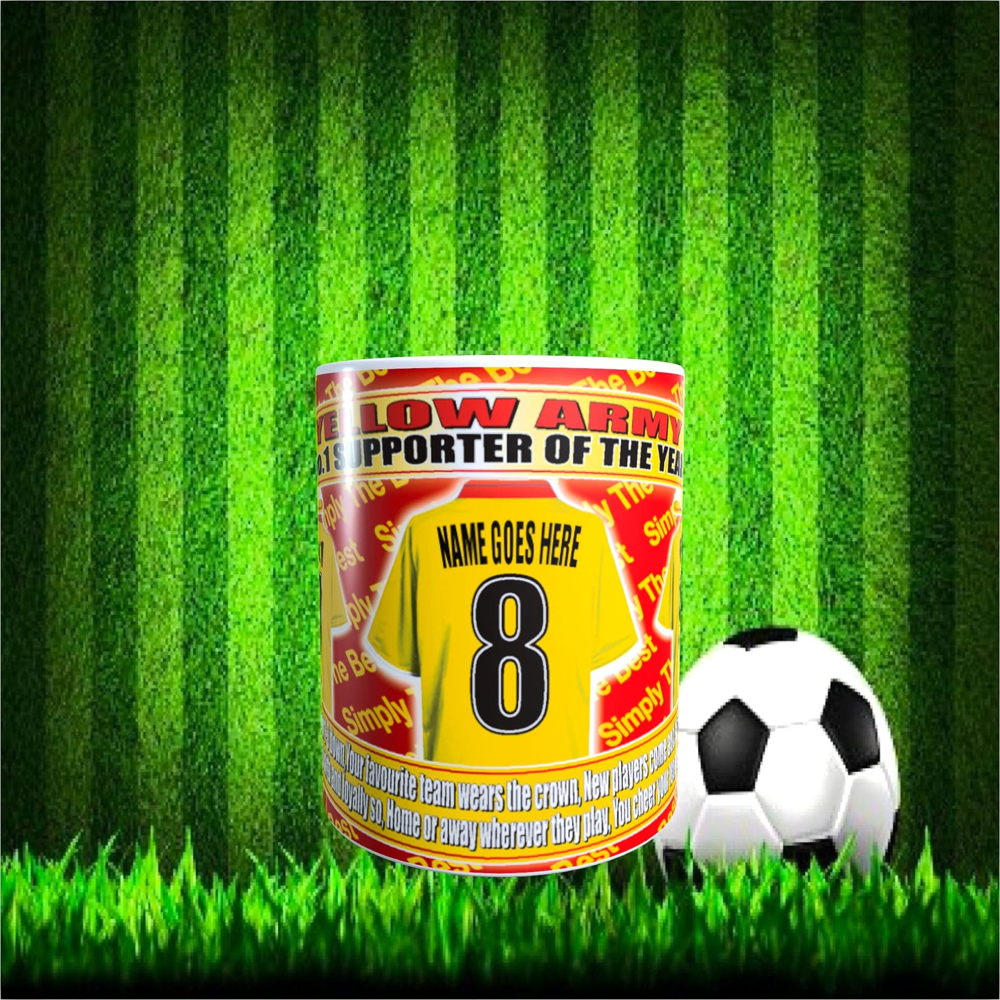 Watford Football Team Shirt Personalised Mug Gift with Chocolate Footballs