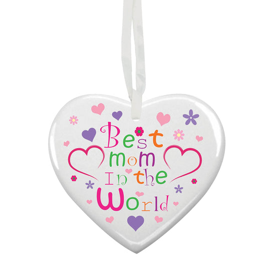 Best In The World Mom Customised Hanging Heart Ceramic Keepsake Gift - (More Relative Options Are Available)
