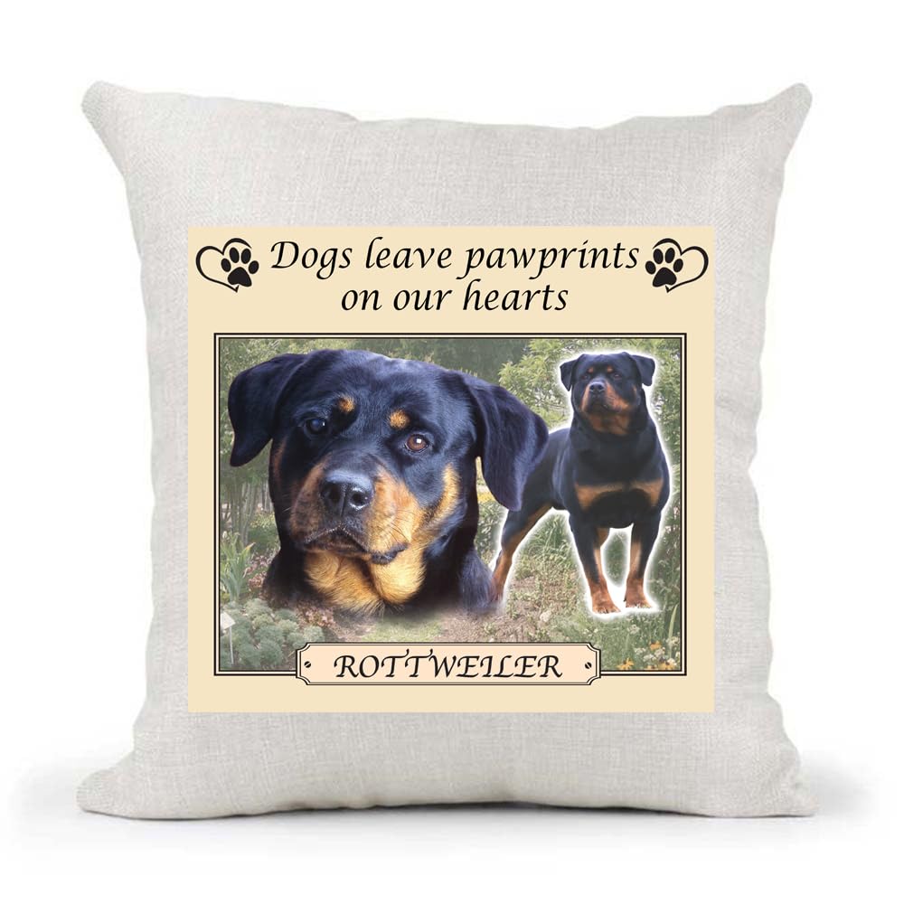 Rottweiler Dogs Leave Pawprints on our Hearts Country Canvas Style Cushion Cover Gift