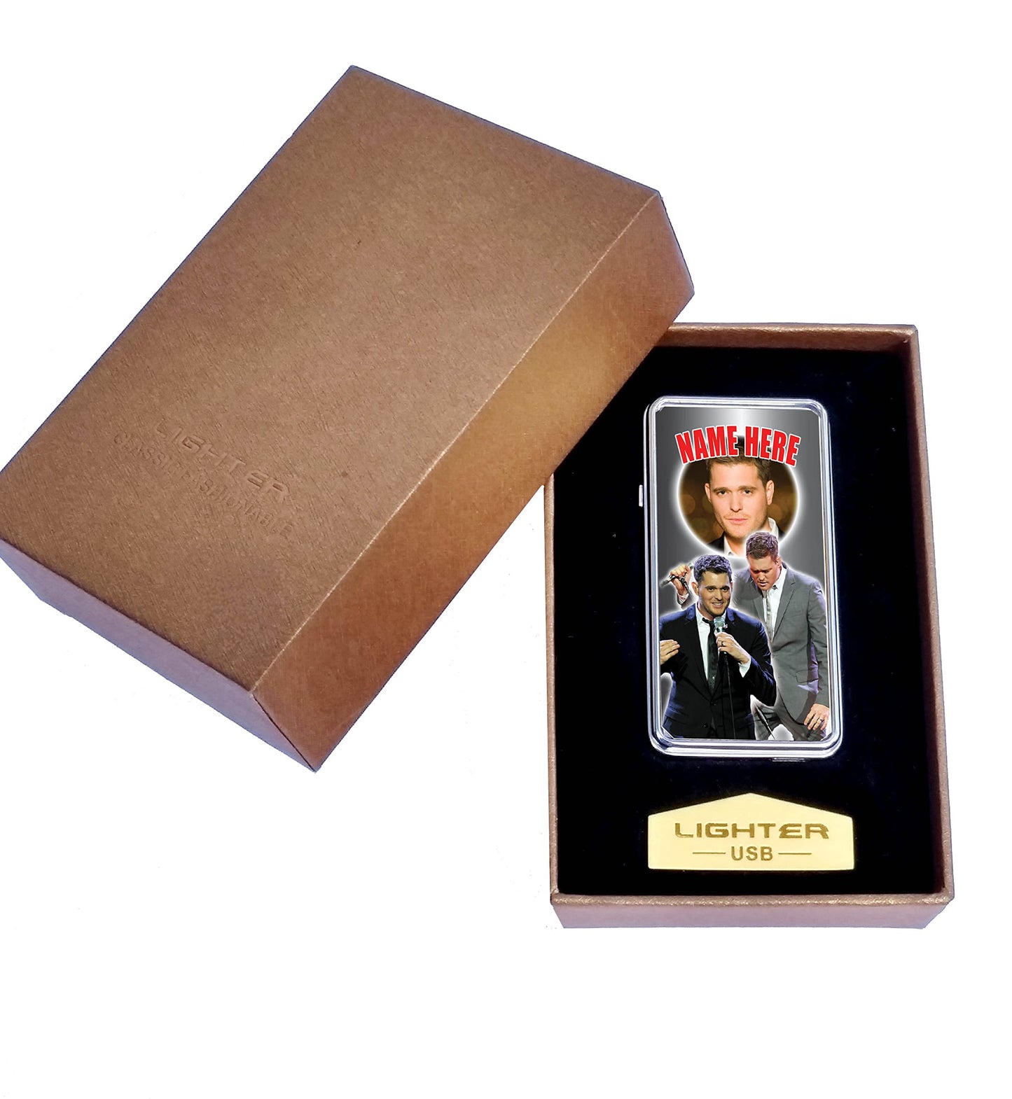 Buble Personalised Icon Rechargeable Gift Boxed Silver Metal USB Lighter