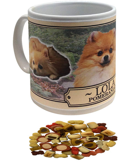 Pomeranian Personalised Dog Breed Gift Mug with Treats