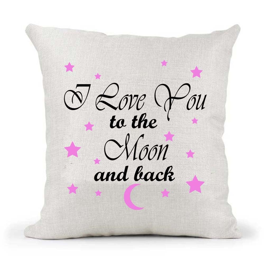 Pink I Love You To The Moon And Back poem Mother's Father's Day Birthday Present Country Canvas Style Cushion Cover Gift
