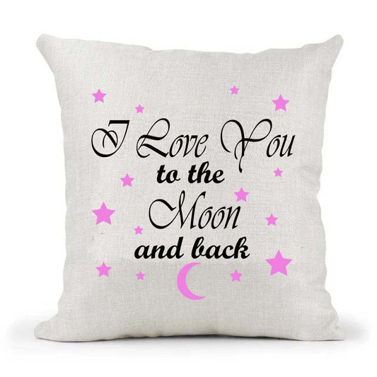 Pink I Love You To The Moon And Back poem Mother's Father's Day Birthday Present Country Canvas Style Cushion Cover Gift