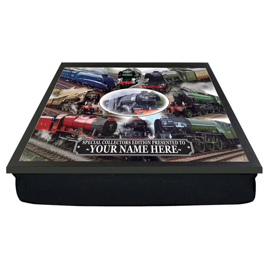 Classic Steam Train Lap Tray with Cushioned Base – Vintage Locomotive Design – Wipe-Clean Surface – Personalised Gift for Train Enthusiasts