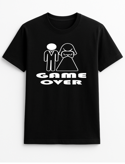 Game Over (Marriage) Humorous Funny Slogan Personalised Colours Unisex T-Shirt Gift Black
