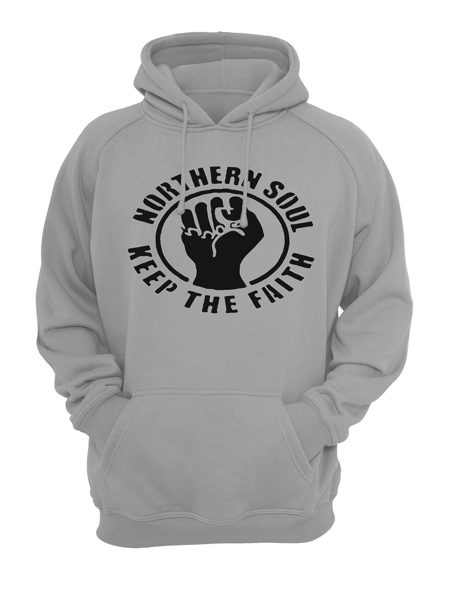 Northern Soul Keep the Faith (Fist) Slogan Unisex Casual Novelty Hoody Hoodie Sweatshirt Black