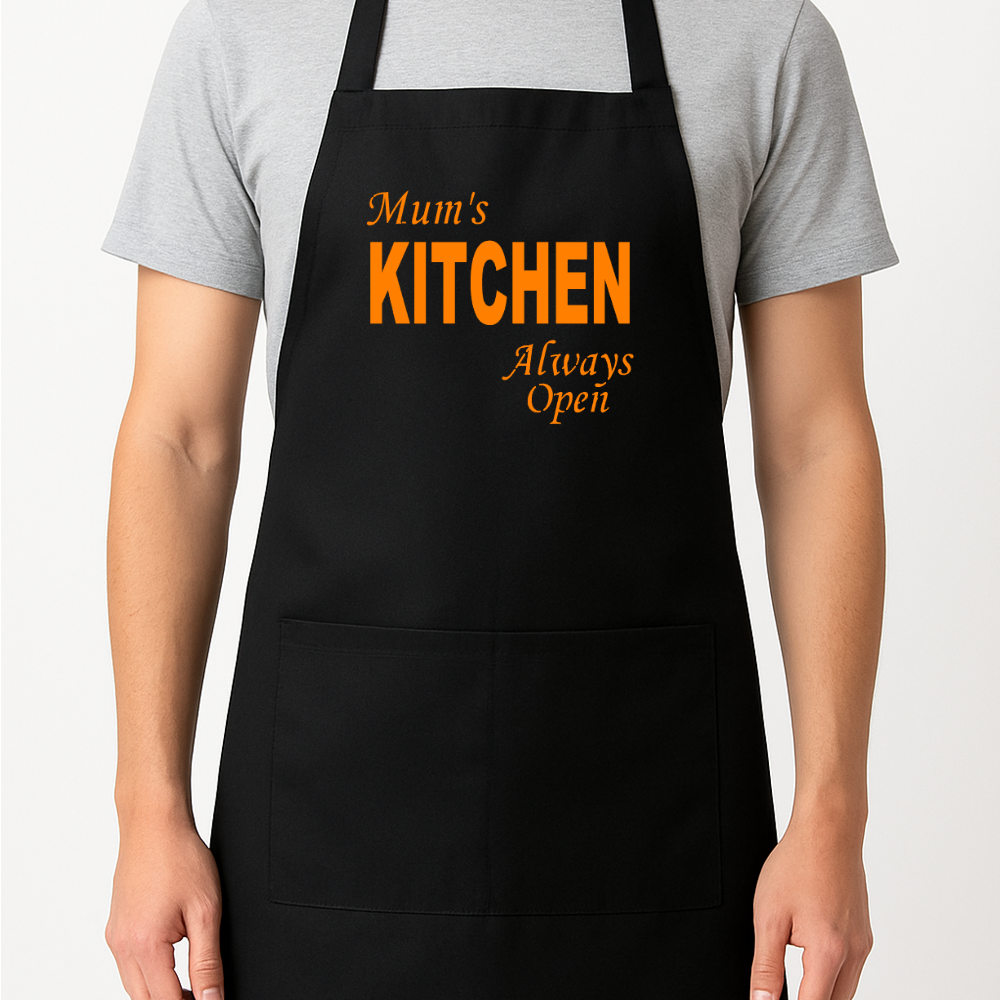 Mum's Kitchen - Always Open Personalised Apron Gift Present Barbeque Dad Mummy
