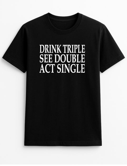 Drink Triple See Double Act Single Humorous Funny Slogan Personalised Colours Unisex T-Shirt Gift Black