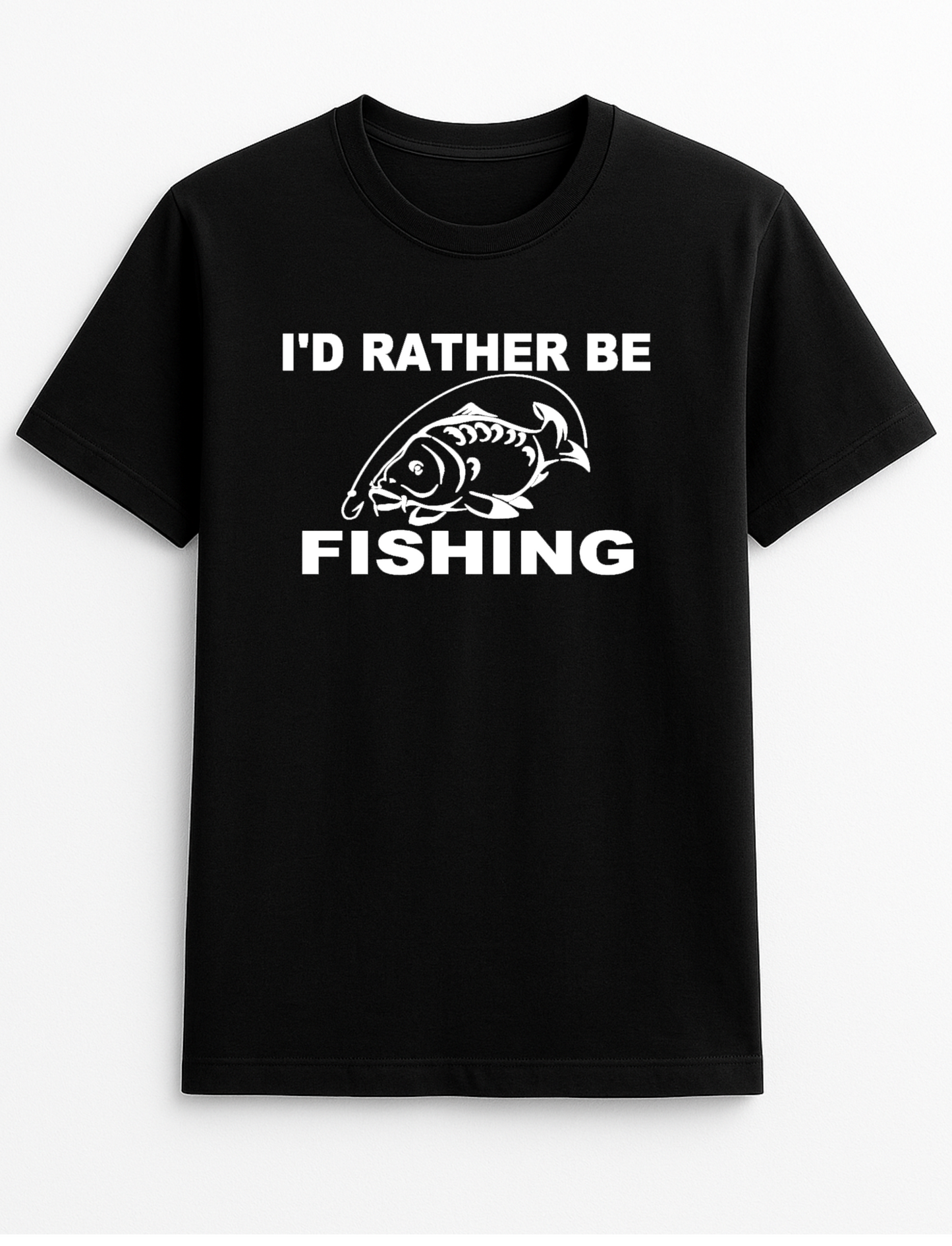 I'd Rather Be Fishing Humorous Funny Personalised Slogan Unisex T-Shirt Gift Black