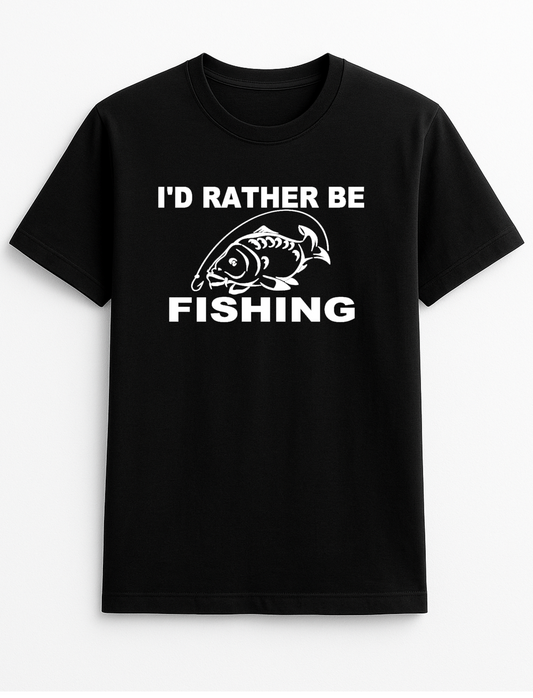 I'd Rather Be Fishing Humorous Funny Personalised Slogan Unisex T-Shirt Gift Black