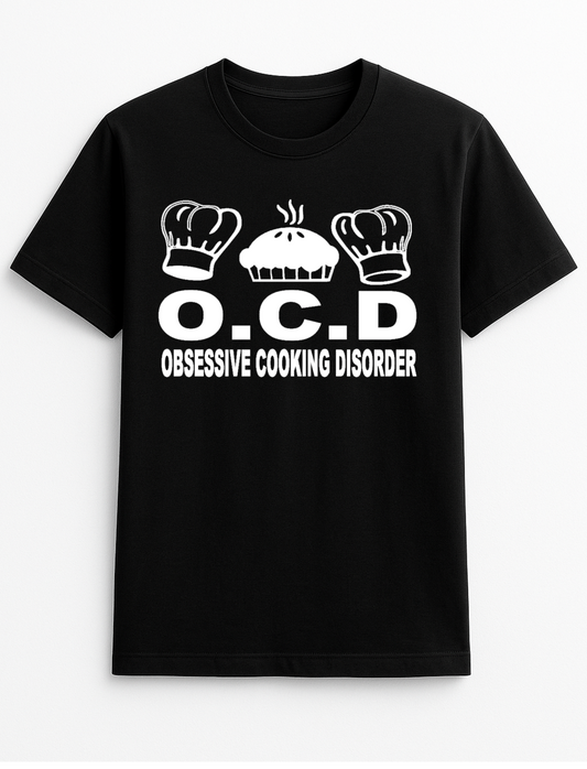 O.C.D.'Obsessive Cooking Disorder' Slogan Funny Humour Slogan Personalised Colours Unisex T-Shirt Gift Black