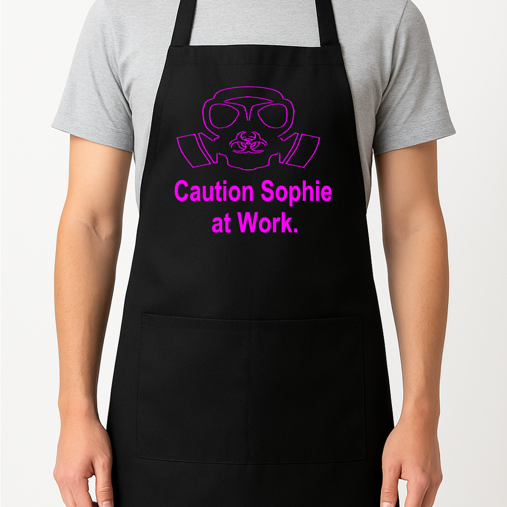 Caution (Your Name) At Work Toxic Gas Mask Personalised Apron Gift Present BBQ Barbecue
