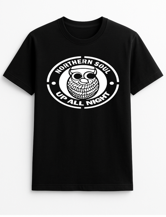 Northern Soul Owl Music Personalised Colours Unisex T-Shirt Top Tee Gift Black