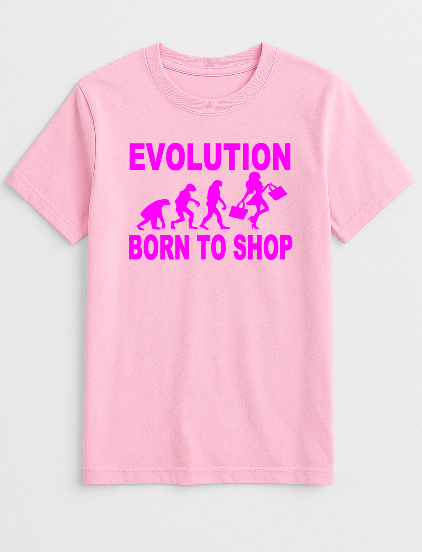 Evolution Born to Shop Humorous Funny Slogan Personalised Colours Unisex T-Shirt Gift Black