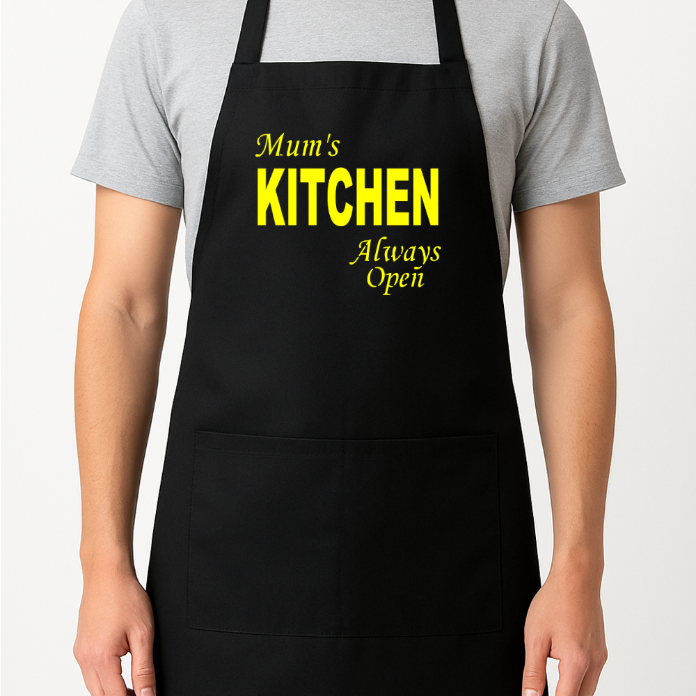 Mum's Kitchen - Always Open Personalised Apron Gift Present Barbeque Dad Mummy