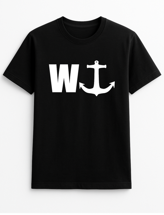 W Anchor Logo Cheeky Funny Humour Slogan Personalised Colours Unisex T-Shirt Gift Black