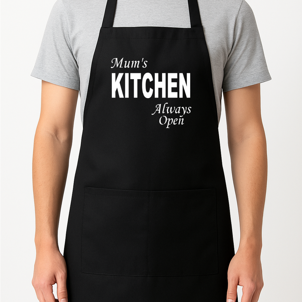 Mum's Kitchen - Always Open Personalised Apron Gift Present Barbeque Dad Mummy