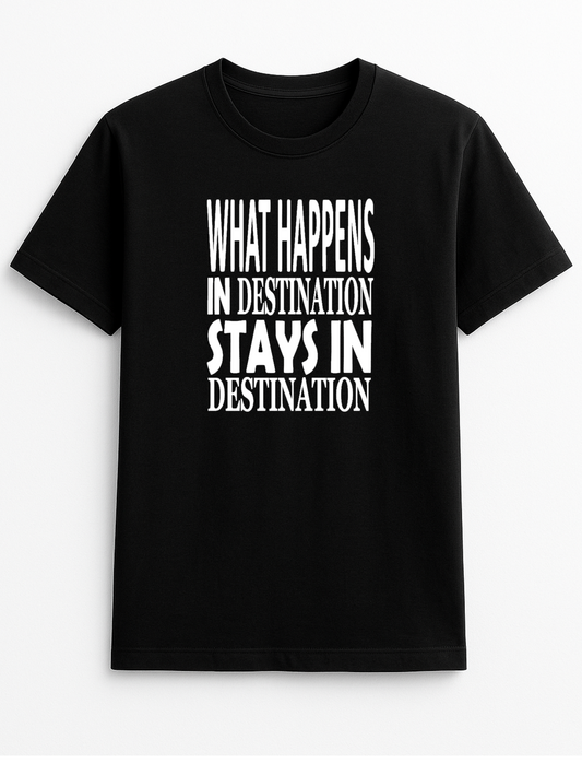 What Happens in Stays in Personalised Name Your Town Chosen Destination Customised Slogan T-Shirt Gift